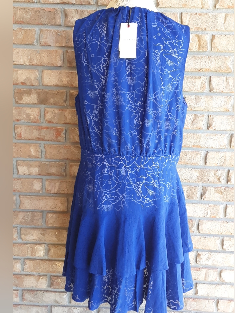 Ted Baker Timmia Blue Floral Tie-Neck Asymetrical Tiered Dress NWT - Picture 7 of 11